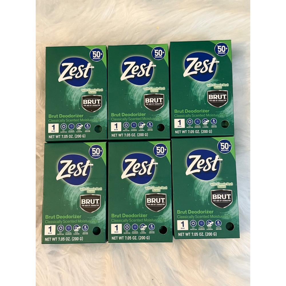 Zest Brut Deodorizer Soap 6 Pack Classic Scented Moisture Bar 7.05oz Each